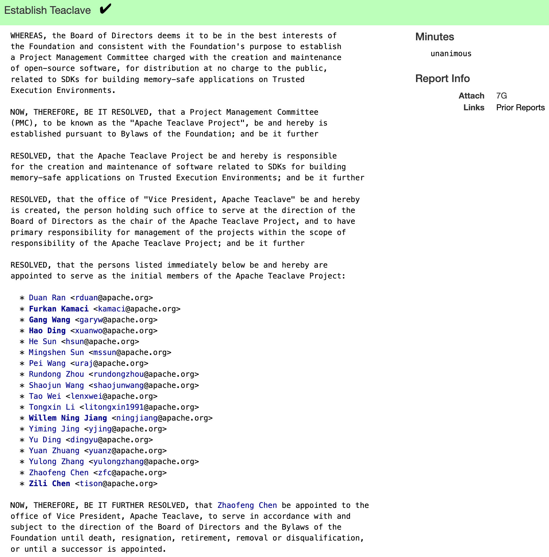 一致通过 Teaclave 的毕业决议