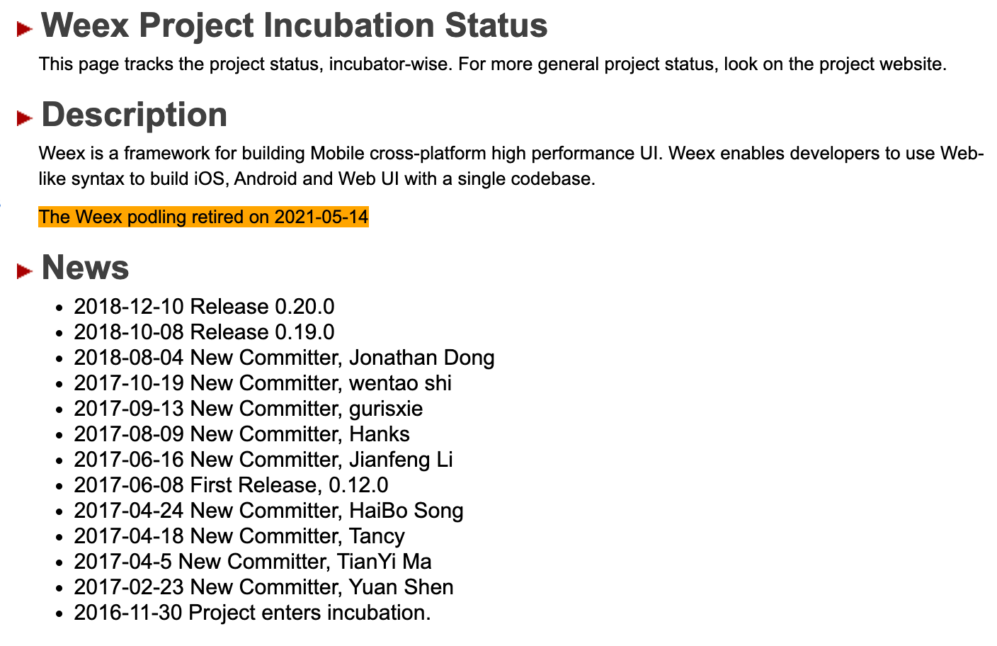 Weex 挣扎数年后退休
